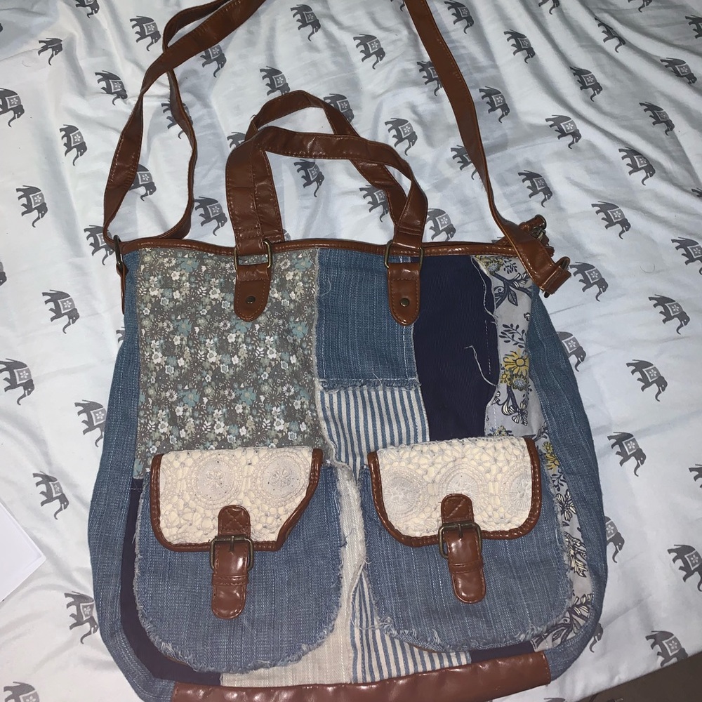 Denim patchwork saddle bag/ backpack